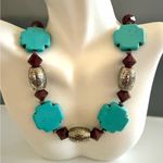 Vintage Turquoise Howlite Silver Cross Necklace Garnet Colored Accents Blue Photo 1