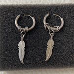 Titanium Steel Feather Dangle Drop Earrings for Men Women,Unisex Hip Hop Earring Silver Photo 2