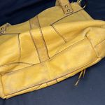 Fossil Mustard Yellow Double Strap Distressed Leather Satchel Purse Photo 4