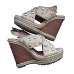 Rebecca Minkoff  Tan Silver Studded Wedge Sandals Size 7.5 Photo 7