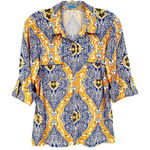 J. McLaughlin  Monroe Catalina Cloth Tab Sleeve‎ Shirt Women's Medium Gold Blue Photo 0