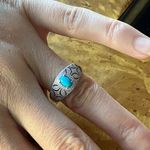 Sleeping Beauty Turquoise White Diamond Accent Art Deco Ring Size 7.75 Silver Photo 3