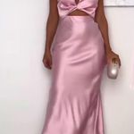 ZARA  maxi dress midi Light Pink tie knot satin effect wedding party Photo 3