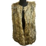 Merona Tan/Cream/Gray Faux Fur Fully Lined Open Front Vest- SZ. Small Warm Cozy Photo 1