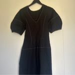 Madewell NWT  Puff-Sleeve Drop-Waist Midi Dress Black 6 Photo 4