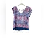 Pink Rose Large Blue Pink White Geometric Top Photo 2