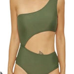 Michael Kors Michael ‎ One Shoulder Cutout Swimsuit Olive Green Women's 14 Photo 0