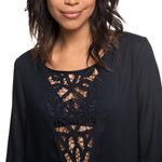 Roxy Goldy Soul Long Sleeve Black Swim Coverup with Lace Detail Open Back Boho Photo 4
