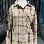 Women Plaid Tan & Black Collared Long Sleeve Buttondown Relaxed Fit Shirt Sz L Size L Photo 0