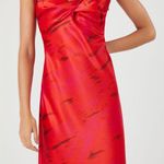 Forever 21 Red Satin Abstract Print Midi Dress M Photo 3