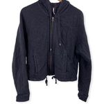 Free People  Quilted Bomber Jacket Hoodie Zip Close Navy Blue Small Photo 0