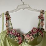 Selfie Leslie New! Rose Garden Floral Applique Midi satin Dress Lime green Med Photo 4