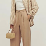 Reformation  Mason Khaki Trousers High Waist Pleated Wide Leg Career Pants Size 0 Photo 0