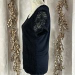 Verve Ami Black Crochet Knit Blouse | L | Scallop Boho Parisian Cottagecore Photo 3