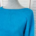 Vintage 80s Stephan Andrews V Back Angora Fuzzy Knit Sweater Turquoise Medium Blue Photo 5
