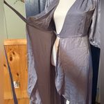 Flounce London puff sleeve maxi wrap dress in light blue satin. Size 8 NWT Photo 8