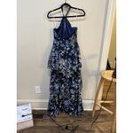 MARCHESA NOTTE Halter Gown Blue Floral Embroidered Tiered Tulle Sz 8 Maxi Dress Photo 5