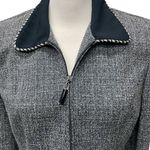 Positive Attitude Fitted Tweed Blazer Jacket Blue White Full Zip Preppy Work Size 10 Photo 1