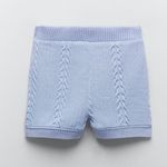 ZARA  CABLE-KNIT High-waist Shorts w/ Elastic Waistband Blue Size S NEW Photo 3