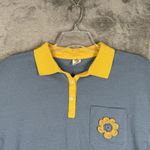 Urban Outfitters  Shirt Women Large Blue Yellow Crochet Flower Crop Casual Hippie Photo 4