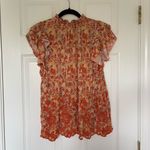 Solitaire  Orange Tangerine Floral Eyelet Blouse Size Large Photo 6