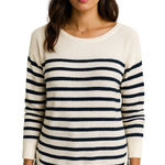 Banana Republic  Striped Crew Neck Sweater Womens Size S Ivory Navy Cotton Blend Photo 0