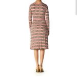 BODEN Geometric Print Long Sleeve Ruched Sheath Dress Size 8 Pink Green White Photo 2