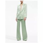 Alice + Olivia Denny Satin Single Breasted Boyfriend Blazer Green Tea Size 6 New Photo 4
