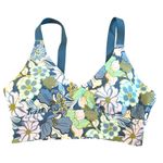 Aerie  Womens Retro Sports Bra Blue Floral Print V-Neck Size Small Photo 0