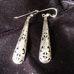Silver Dangling Etched & Cutout Earrings Photo 2