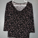 A.I.B. Brown Black Pattern Stretch Top Scoop Neck Long Sleeve Women’s Large Photo 0