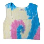 Women’s Jolie and Joy pink blue yellow tie dye cropped tank top Size L Photo 0