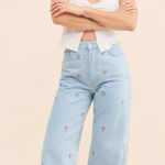 Farm Rio Rose Embroidered Wide Leg Denim Photo 0