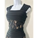 Adrianna Papell  Black Lace Panel Sheath Dress Knee Length Cap Sleeve Square Neck Photo 1