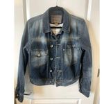Arizona Womens Denim Jacket vintage Dark washed Jacket L LOVE NOT WAR lining Photo 0