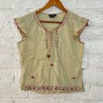 Passports Passport Embroidered Top Beige Green Size M Photo 4