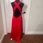 Commense Womens Cowl Neck Satin Long Dress Cross Backless Red Size Large NWT Photo 5