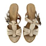 Sundance Beige Leather Open Toe Woven Wedge Heel Slides Size 38 Sandals Tan Photo 2
