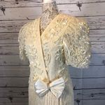 Leslie Fay Vintage lace 70's wrap dress big bow pleated sheer sleeves size 10 Photo 4