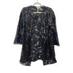 Chico's Black Sequin Embellished Floral Duster Jacket Open Front Sz 1 US MEDIUM Photo 2