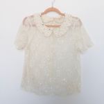 River Island  Womens Top Size S Ivory Lace Sheer Pearl‎ Collar Coquette Blouse Photo 1