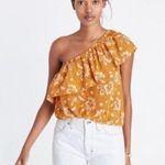 Madewell Silk One-Shoulder Ruffle Top in Yellow Assam Floral S Photo 0