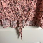 Peace & Pearls  Floral Tank Top Tie Front Buttons Pink Photo 3