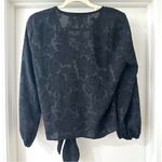 Madewell Black Floral Jacquard Side Tie Wrap Top, Size Medium Photo 9