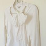 CAbi  Take a Bow White Long Sleeve Pullover Statement Neck Bow Blouse S (Stain) Photo 12