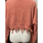 Zaful Cropped Sweater Distressed Frayed V-Collar Loose Fit Orangepink/Coral XL Photo 7