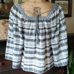 Chelsea and Violet Navy White Boho Bell Sleeve Top Photo 2