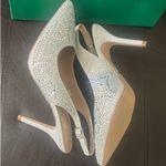 Lauren Lorraine Rachel Silver Shimmer Pointed Toe Embellished Slingback Pumps Photo 9