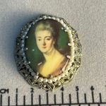 VTG Cameo Filigree Brooch West Germany Silver Tone Beaded Read Brown Photo 1