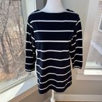 Catalina  Navy Blue White Striped Nautical Cotton 3/4 Sleeve Boat Neck Tee Shirt Photo 7